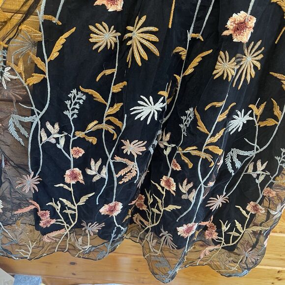 NWT!-POLAGRAM-XL-Piper & Scoot-Woman’s Dress-Floral Embroidery-Puff Sleeve Black - Picture 4 of 7